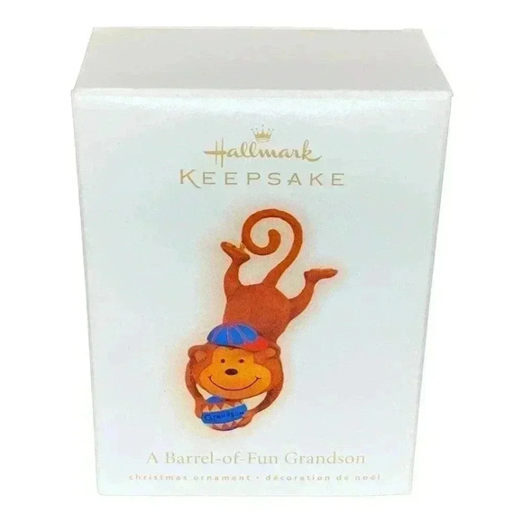 Hallmark Keepsake Christmas 2009 Monkey Ornament A Barrel of Fun Grandson NEW - Picture 1 of 8
